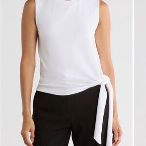 Elie Elie Tahari White Sleeveless Tie-Front Top Size Medium.